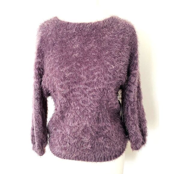 NWT Nine West Fuzzy Soft Brushed Knit Purple Pullover Fluffy Sweater Sz M - Picture 1 of 12